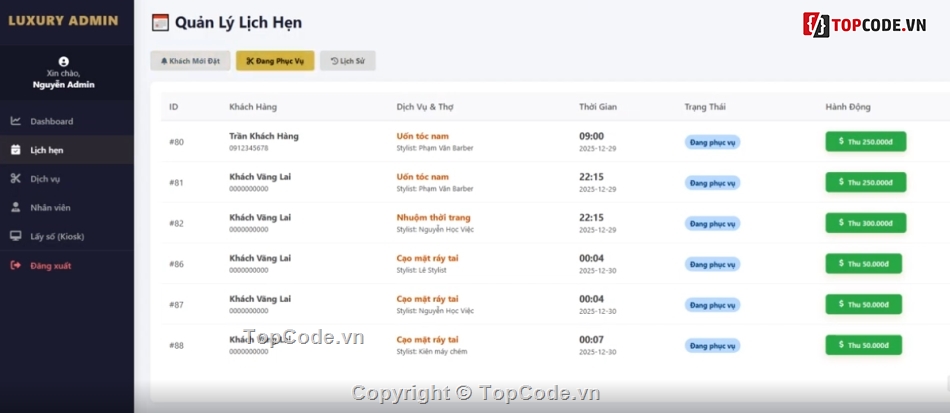 Website quản lý,quản lý cửa hàng,cắt tóc